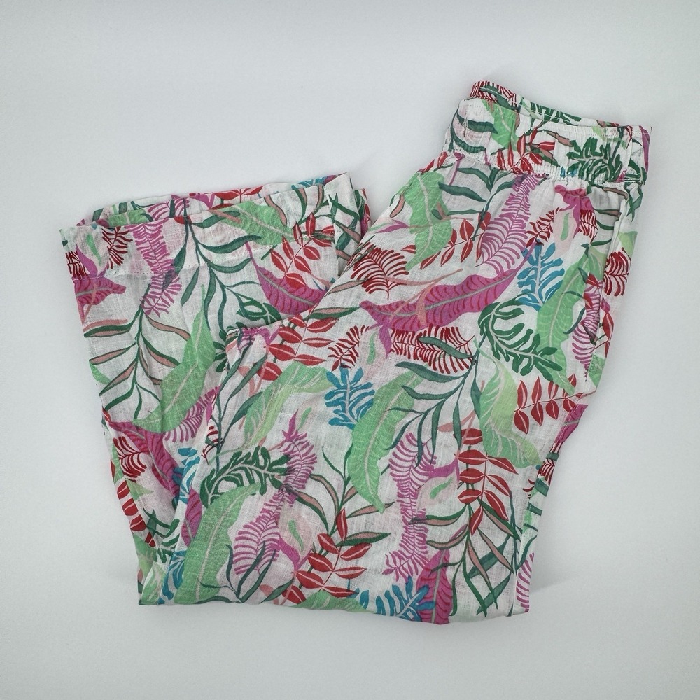 Cynthia Rowley 100% Linen Tropical Floral Wide Leg Pants Women M Coastal Resort